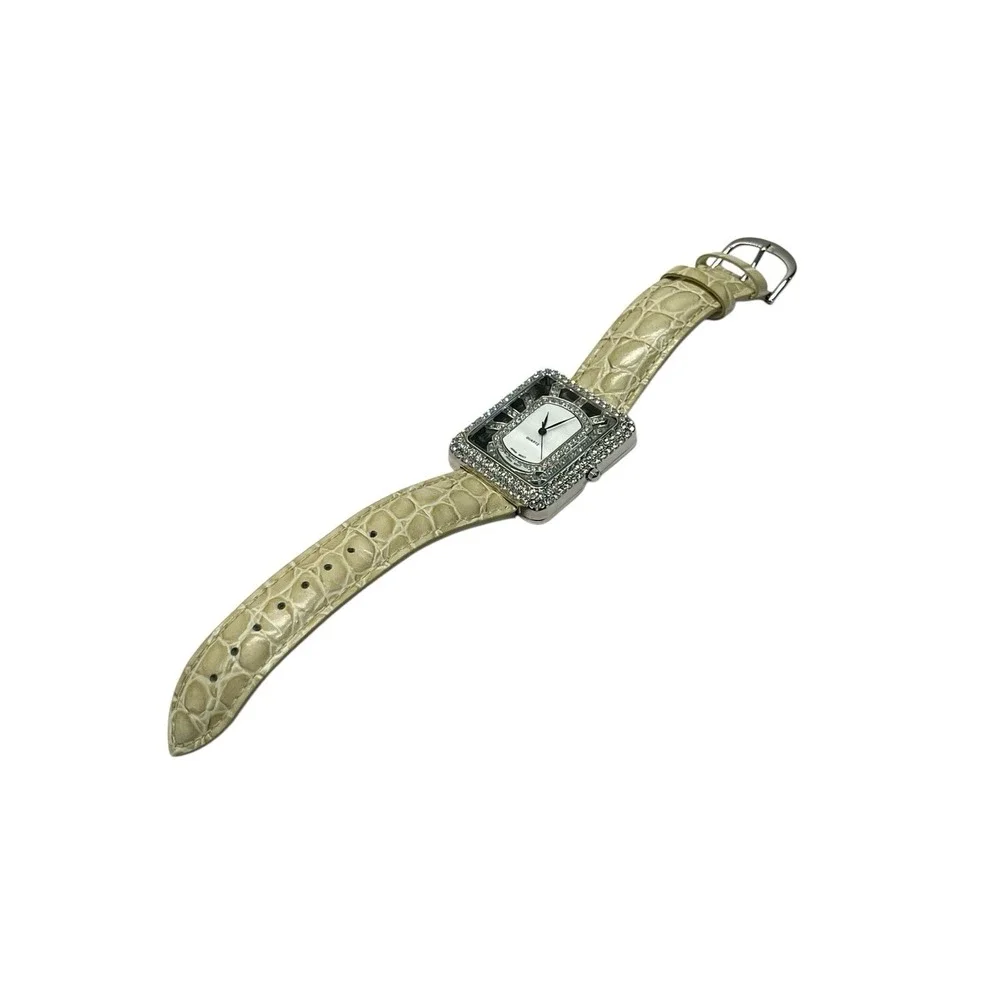 ADRIENNE Quartz Collection Japan Movement Club Watch White Croc Strap Needs Bat